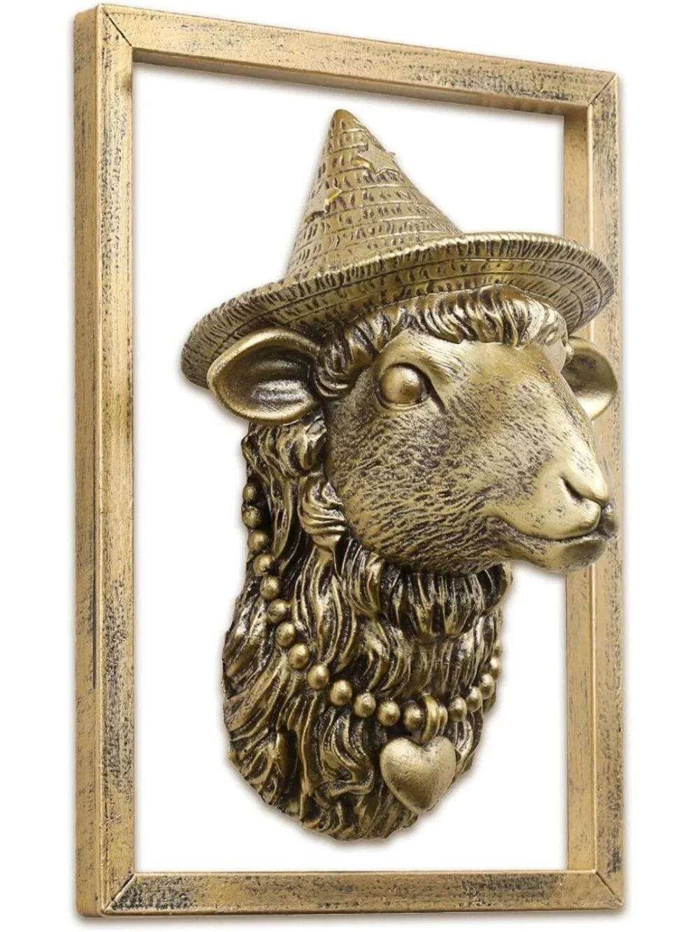 Vintage Gold Animal Head Wall Decor - Resin Sculpture with Metal Frame for Home